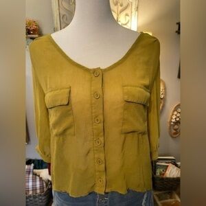 A’Gaci high-low celery green sheer top with double key hole back